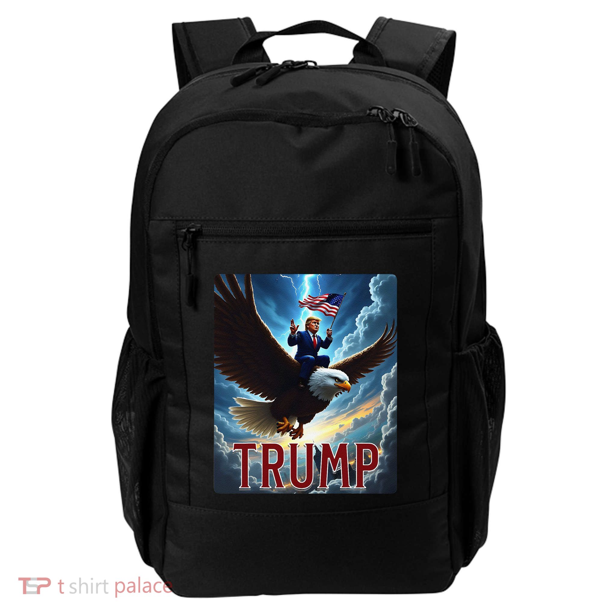 President Trump Riding An Eagle. Patriotic Political Backpack