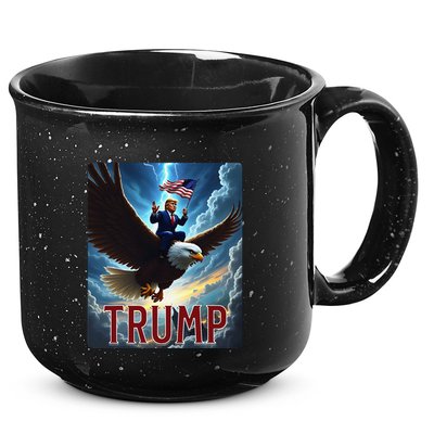 President Trump Riding An Eagle. Patriotic Political 15oz Campfire Ceramic Mug
