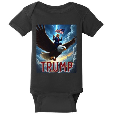 President Trump Riding An Eagle. Patriotic Political Baby Bodysuit