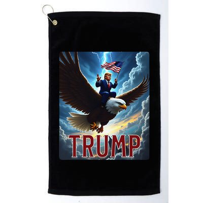 President Trump Riding An Eagle. Patriotic Political Golf Towel
