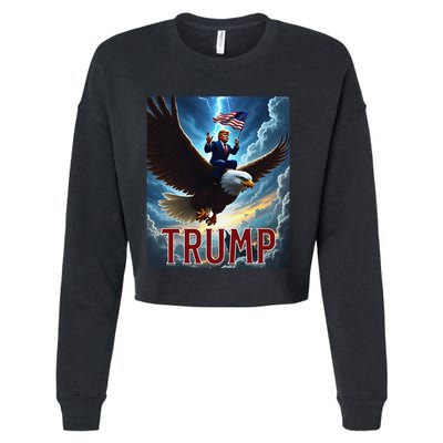 President Trump Riding An Eagle. Patriotic Political Cropped Pullover Crew