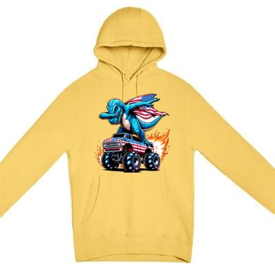 Patriotic T Rex Dabbing Monster Truck Premium Pullover Hoodie