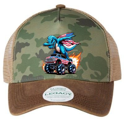 Patriotic T Rex Dabbing Monster Truck Legacy Tie Dye Trucker Hat