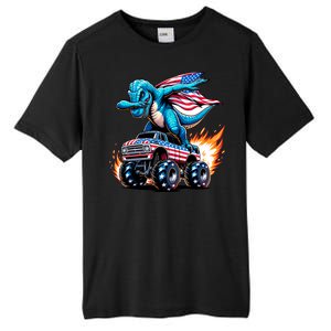 Patriotic T Rex Dabbing Monster Truck Tall Fusion ChromaSoft Performance T-Shirt