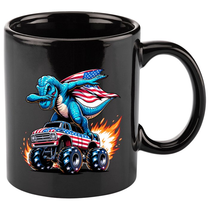 Patriotic T Rex Dabbing Monster Truck 11oz C Handle Ceramic Mug