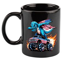 Patriotic T Rex Dabbing Monster Truck 11oz C Handle Ceramic Mug