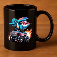 Patriotic T Rex Dabbing Monster Truck 11oz C Handle Ceramic Mug