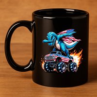 Patriotic T Rex Dabbing Monster Truck 11oz C Handle Ceramic Mug