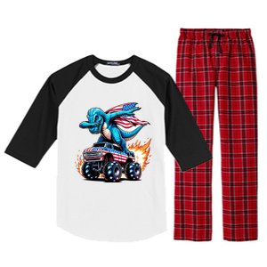 Patriotic T Rex Dabbing Monster Truck Raglan Sleeve Pajama Set