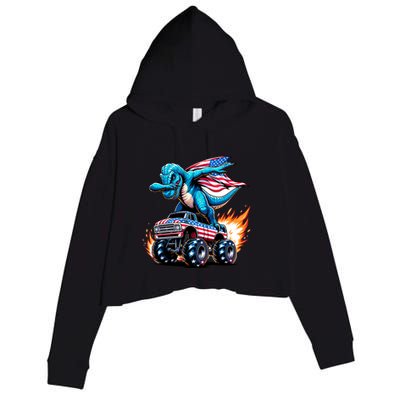 Patriotic T Rex Dabbing Monster Truck Crop Fleece Hoodie
