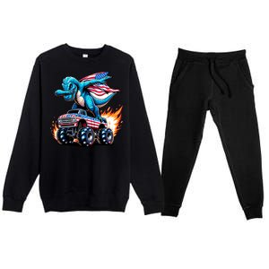 Patriotic T Rex Dabbing Monster Truck Premium Crewneck Sweatsuit Set