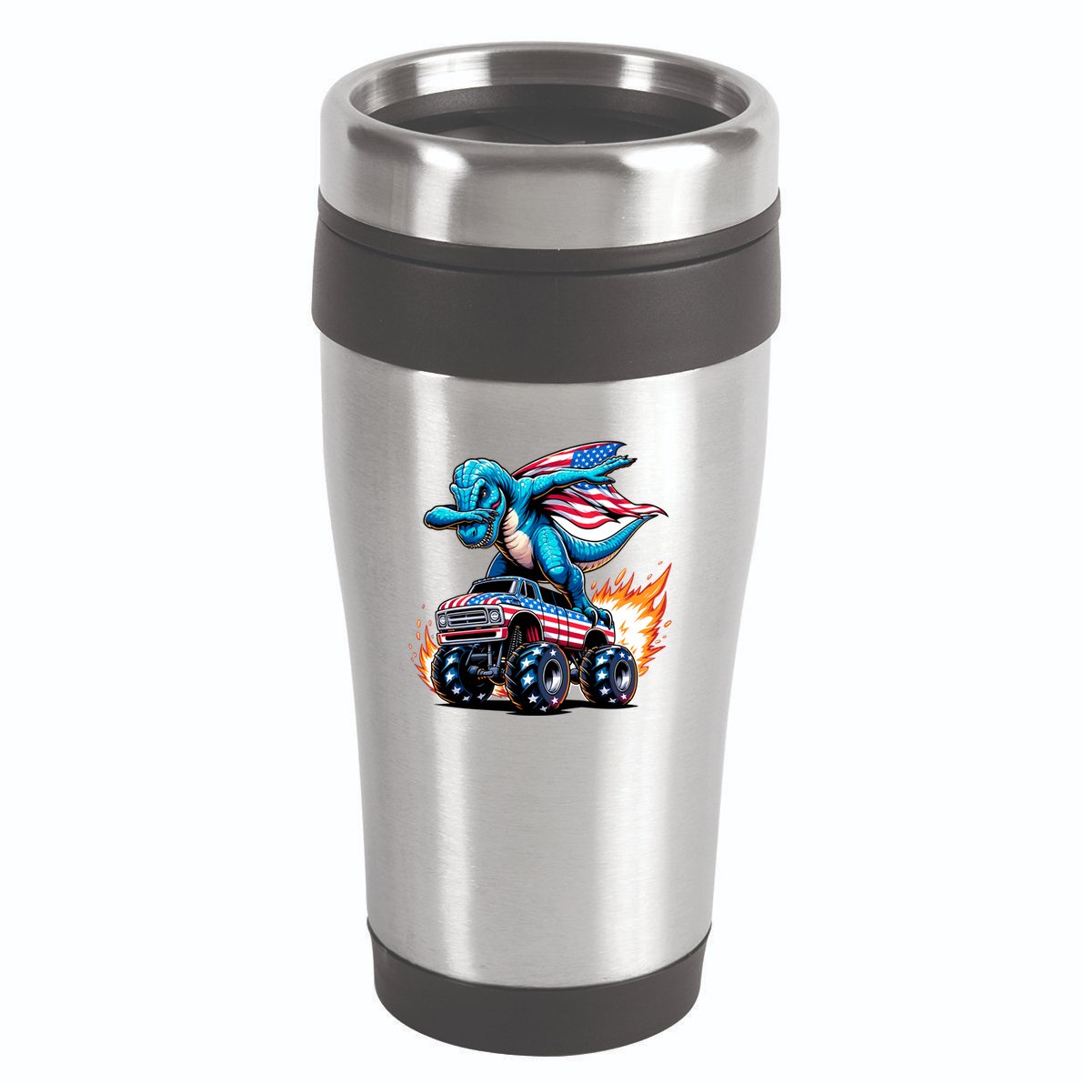Patriotic T Rex Dabbing Monster Truck 16oz Travel Tumbler