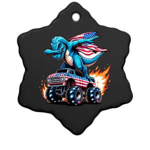 Patriotic T Rex Dabbing Monster Truck Ceramic Star Ornament