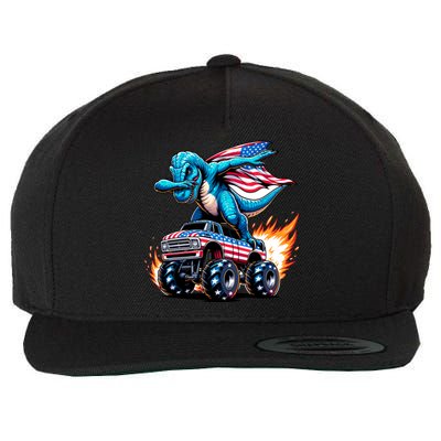 Patriotic T Rex Dabbing Monster Truck Wool Snapback Cap