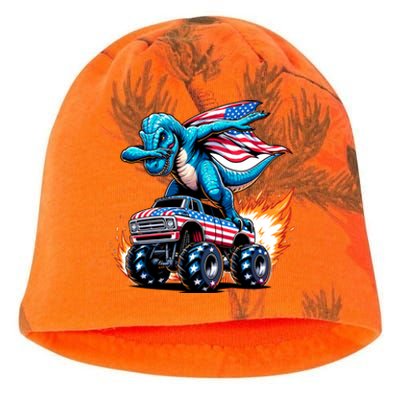 Patriotic T Rex Dabbing Monster Truck Kati - Camo Knit Beanie