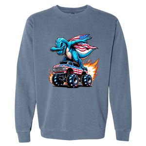 Patriotic T Rex Dabbing Monster Truck Garment-Dyed Sweatshirt