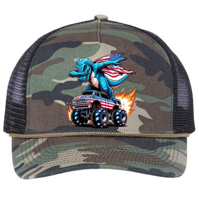 Patriotic T Rex Dabbing Monster Truck Retro Rope Trucker Hat Cap