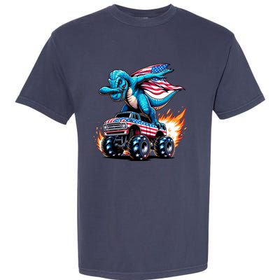 Patriotic T Rex Dabbing Monster Truck Garment-Dyed Heavyweight T-Shirt