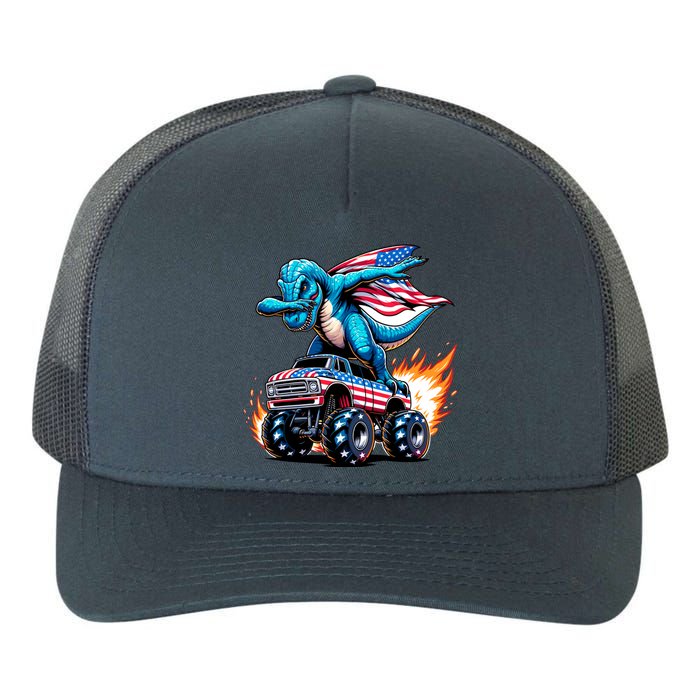 Patriotic T Rex Dabbing Monster Truck Yupoong Adult 5-Panel Trucker Hat