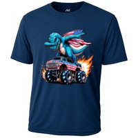 Patriotic T Rex Dabbing Monster Truck Cooling Performance Crew T-Shirt