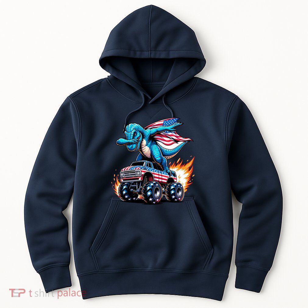 Patriotic T Rex Dabbing Monster Truck Hoodie
