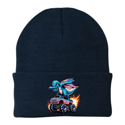 Patriotic T Rex Dabbing Monster Truck Knit Cap Winter Beanie