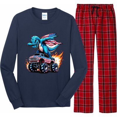 Patriotic T Rex Dabbing Monster Truck Long Sleeve Pajama Set