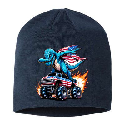 Patriotic T Rex Dabbing Monster Truck Sustainable Beanie