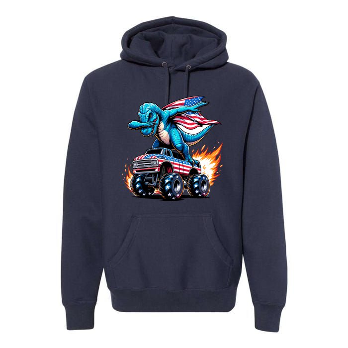 Patriotic T Rex Dabbing Monster Truck Premium Hoodie