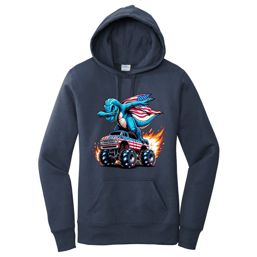 Patriotic T Rex Dabbing Monster Truck Women's Pullover Hoodie