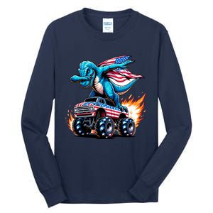 Patriotic T Rex Dabbing Monster Truck Tall Long Sleeve T-Shirt