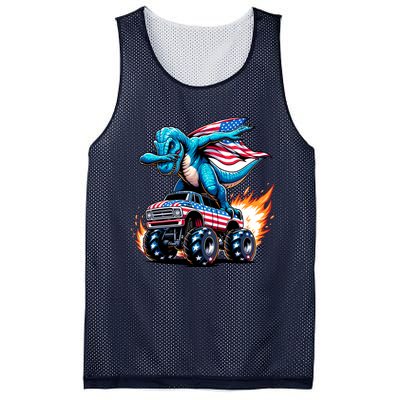 Patriotic T Rex Dabbing Monster Truck Mesh Reversible Basketball Jersey Tank