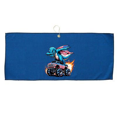 Patriotic T Rex Dabbing Monster Truck Large Microfiber Waffle Golf Towel
