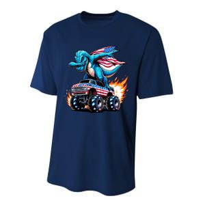 Patriotic T Rex Dabbing Monster Truck Performance Sprint T-Shirt