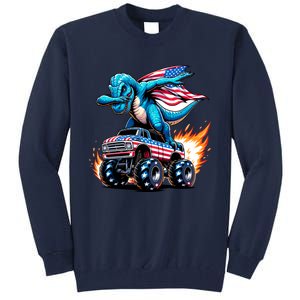 Patriotic T Rex Dabbing Monster Truck Tall Sweatshirt