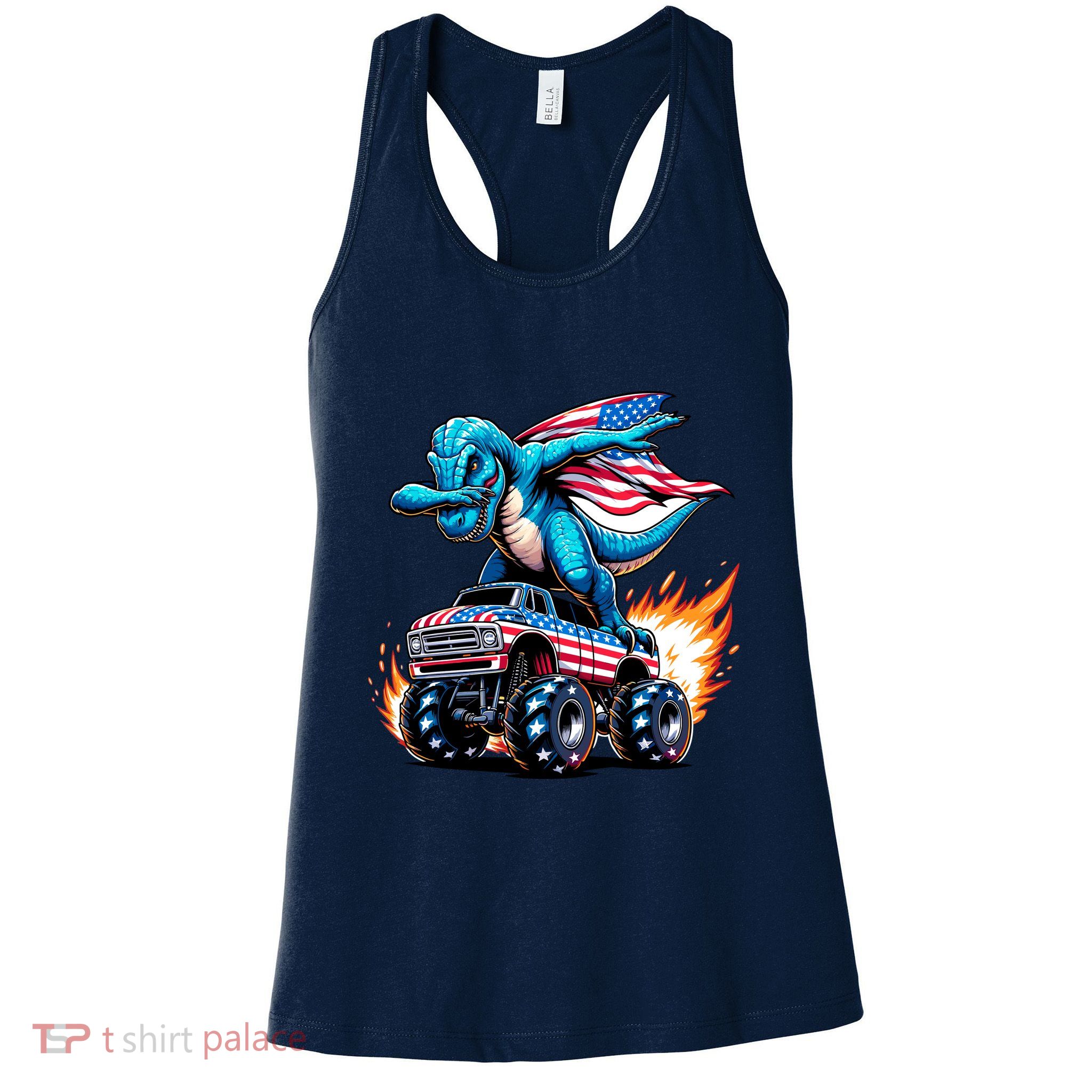 Patriotic T Rex Dabbing Monster Truck Womens Tank Top