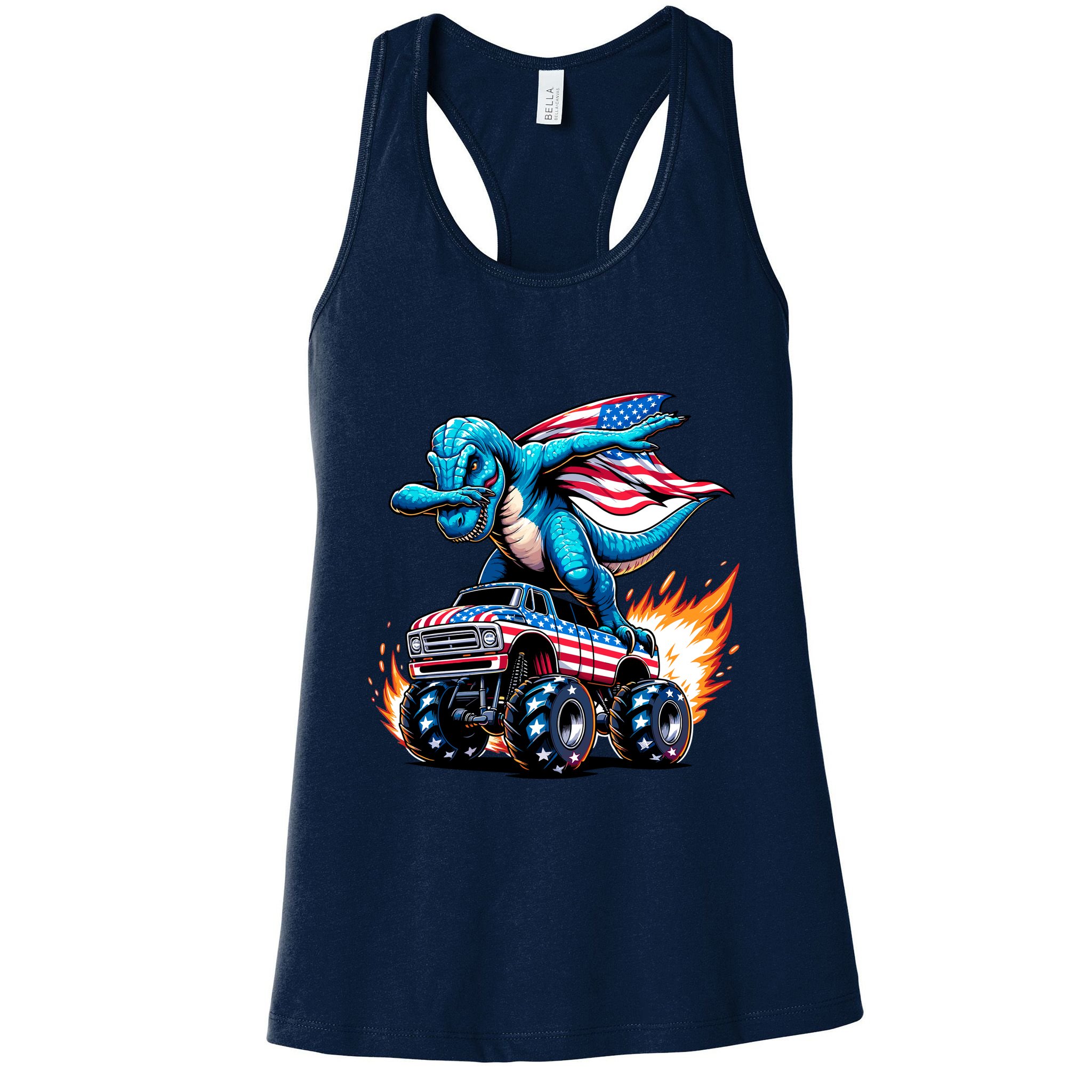 Patriotic T Rex Dabbing Monster Truck Womens Tank Top
