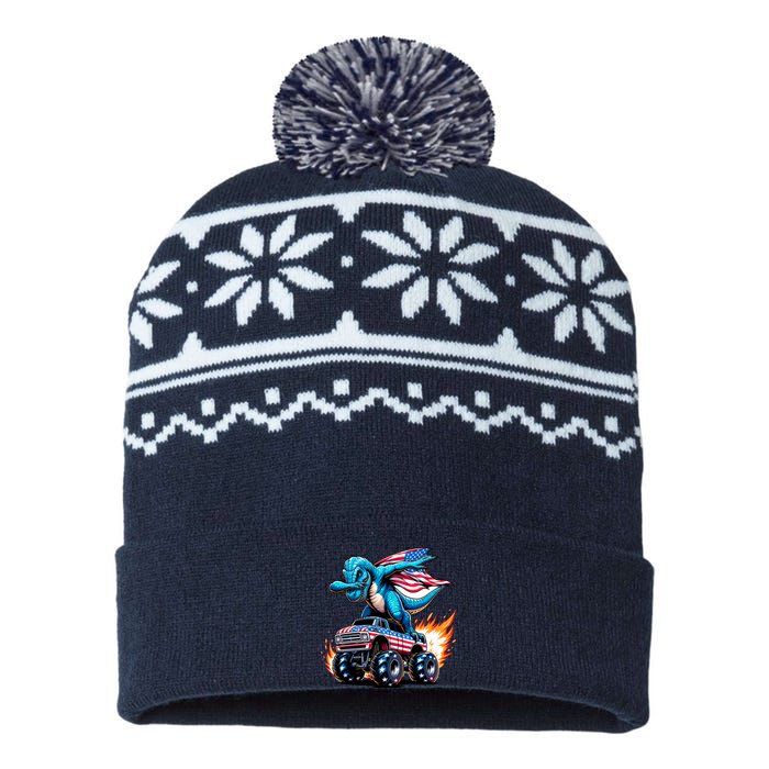 Patriotic T Rex Dabbing Monster Truck USA-Made Snowflake Beanie