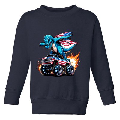Patriotic T Rex Dabbing Monster Truck Toddler Sweatshirt
