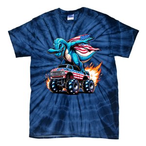 Patriotic T Rex Dabbing Monster Truck Tie-Dye T-Shirt