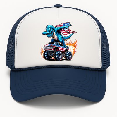 Patriotic T Rex Dabbing Monster Truck Trucker Hat