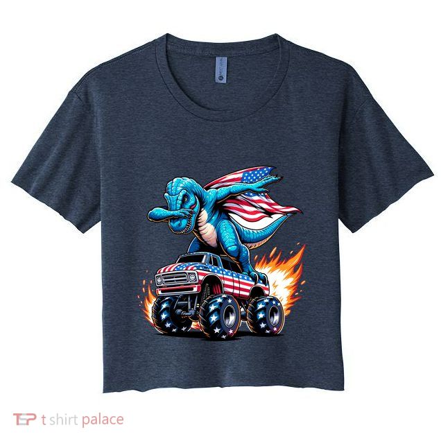 Patriotic T Rex Dabbing Monster Truck Crop Top