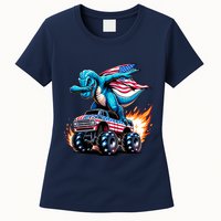 Patriotic T Rex Dabbing Monster Truck Womens T-Shirt
