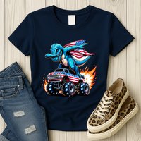 Patriotic T Rex Dabbing Monster Truck Womens T-Shirt