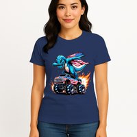Patriotic T Rex Dabbing Monster Truck Womens T-Shirt