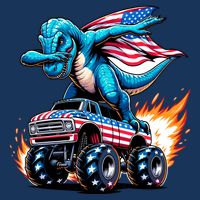 Patriotic T Rex Dabbing Monster Truck Womens T-Shirt