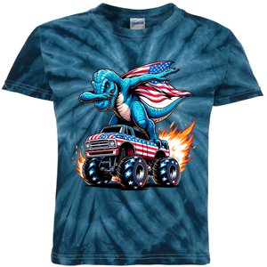 Patriotic T Rex Dabbing Monster Truck Kids Tie-Dye T-Shirt