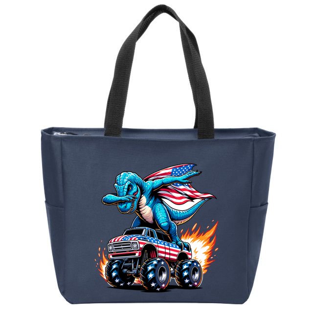Patriotic T Rex Dabbing Monster Truck Zip Tote Bag