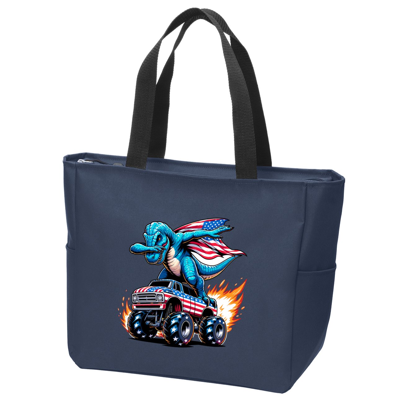 Patriotic T Rex Dabbing Monster Truck Zip Tote Bag