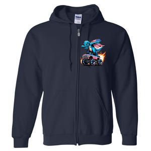 Patriotic T Rex Dabbing Monster Truck Full Zip Hoodie